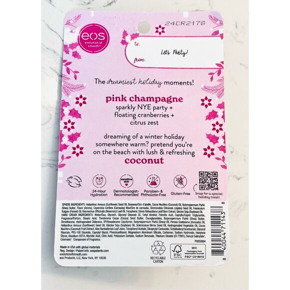 EOS Holiday Lip Balm & Hand Lotion Pink Champagne & Coconut Collection Limited - Picture 3 of 3